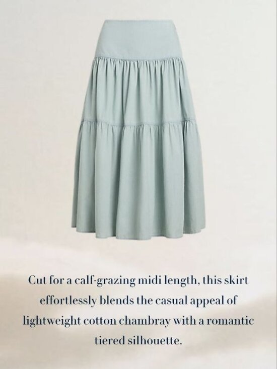 $185 Lauren Ralph Lauren Chambray Tiered Midi Skirt Size 14 - Picture 5 of 10